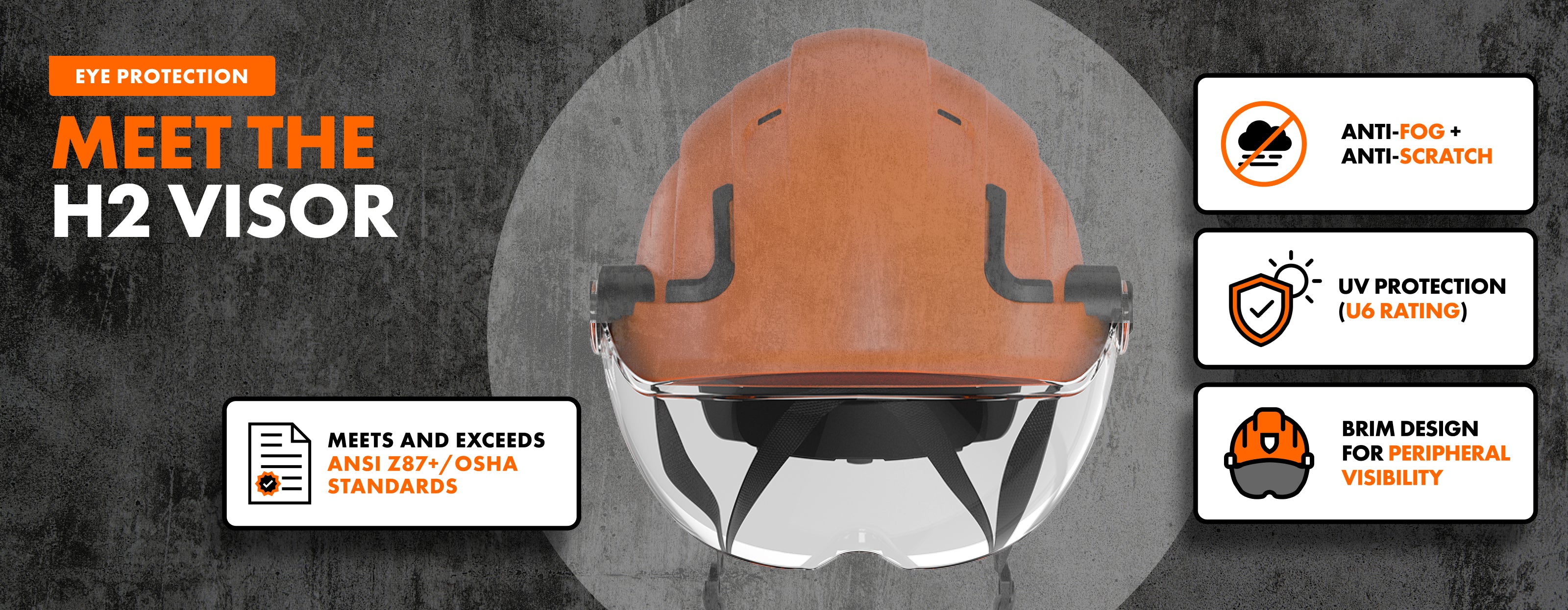 Clear Safety Helmet Visor for Defender H2 | ANSI Z87+ Eye Protection