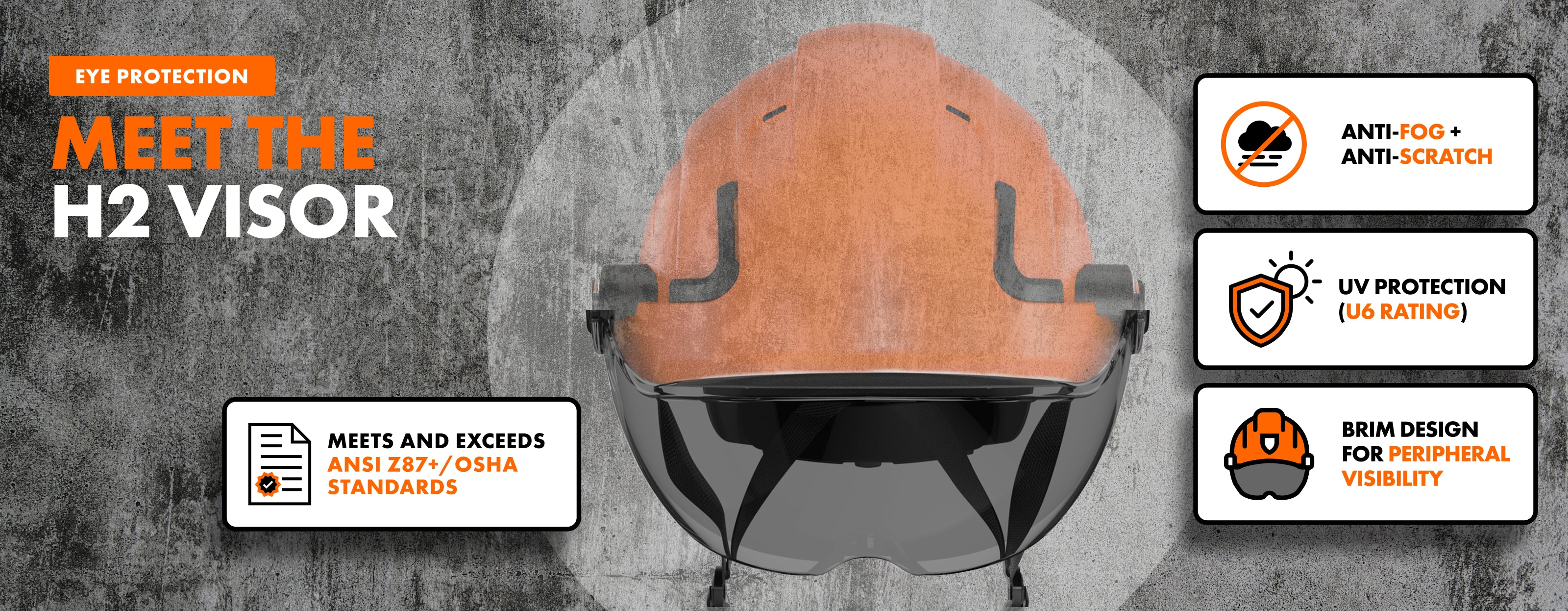Tinted Safety Helmet Visor for Defender H2 | ANSI Z87+ Eye Protection