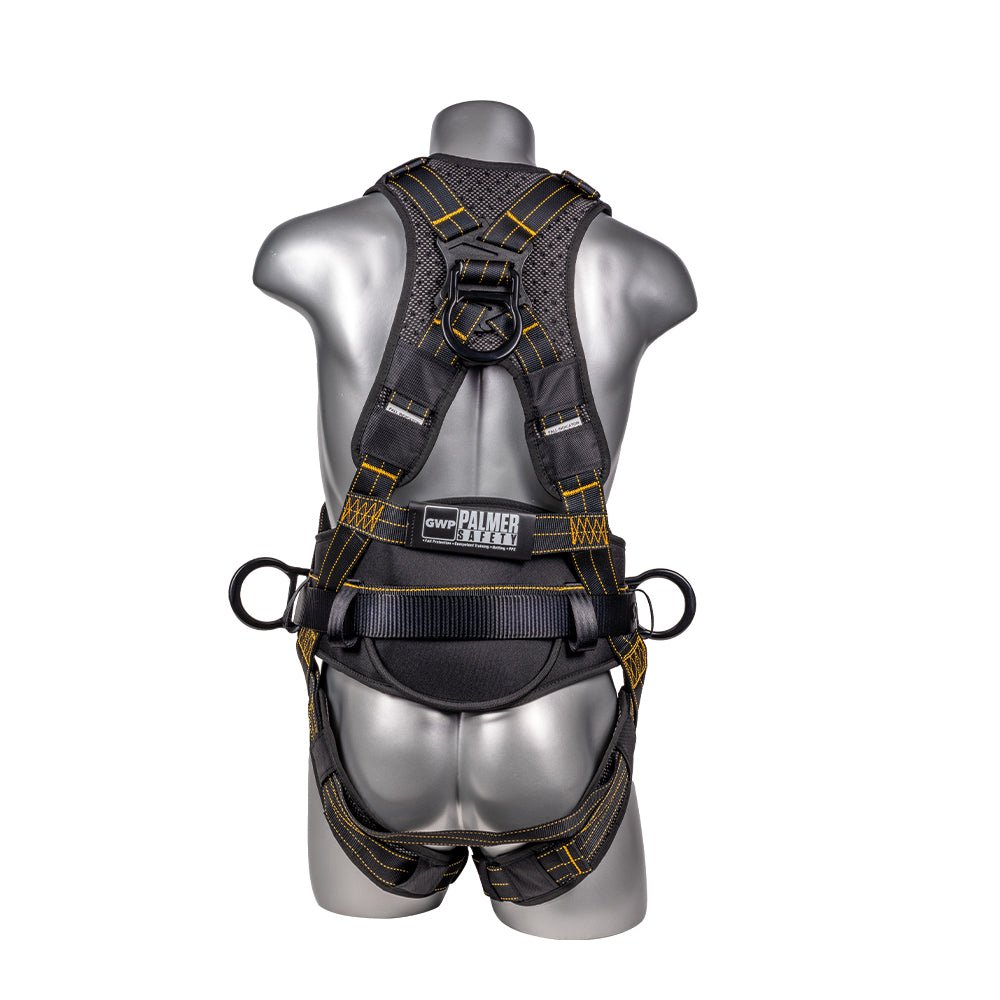 Hammerhead™ Series Harness 5pt., Padded Back, Legs and Belt, QCB Chest and Legs, Back/Side D - Rings, Black - Defender Safety