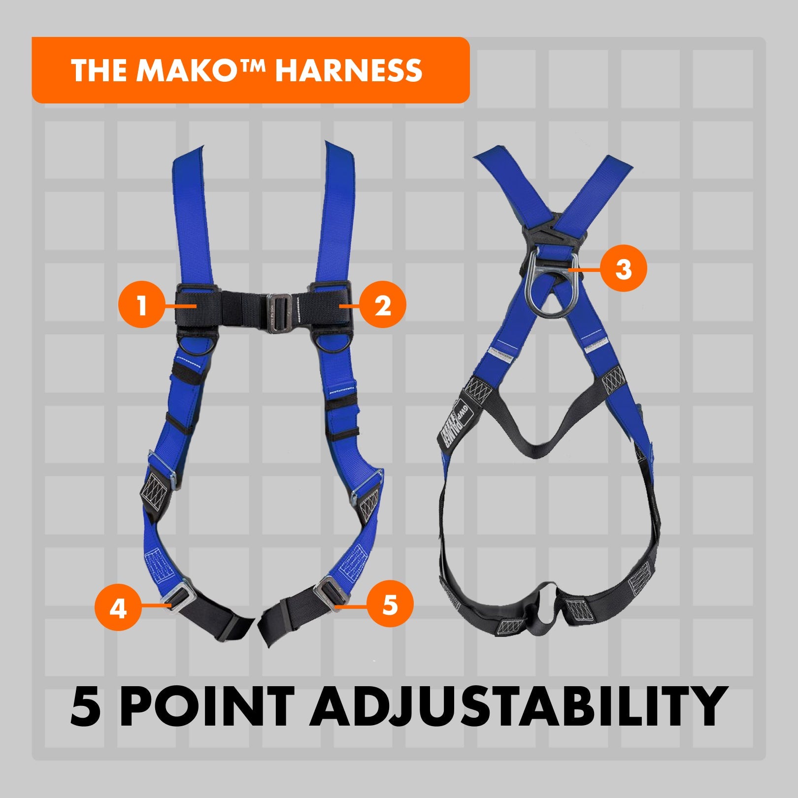 Mako™ Series Harness 5pt., Pass - Thru Legs, Back D - Ring, Blue - Defender Safety