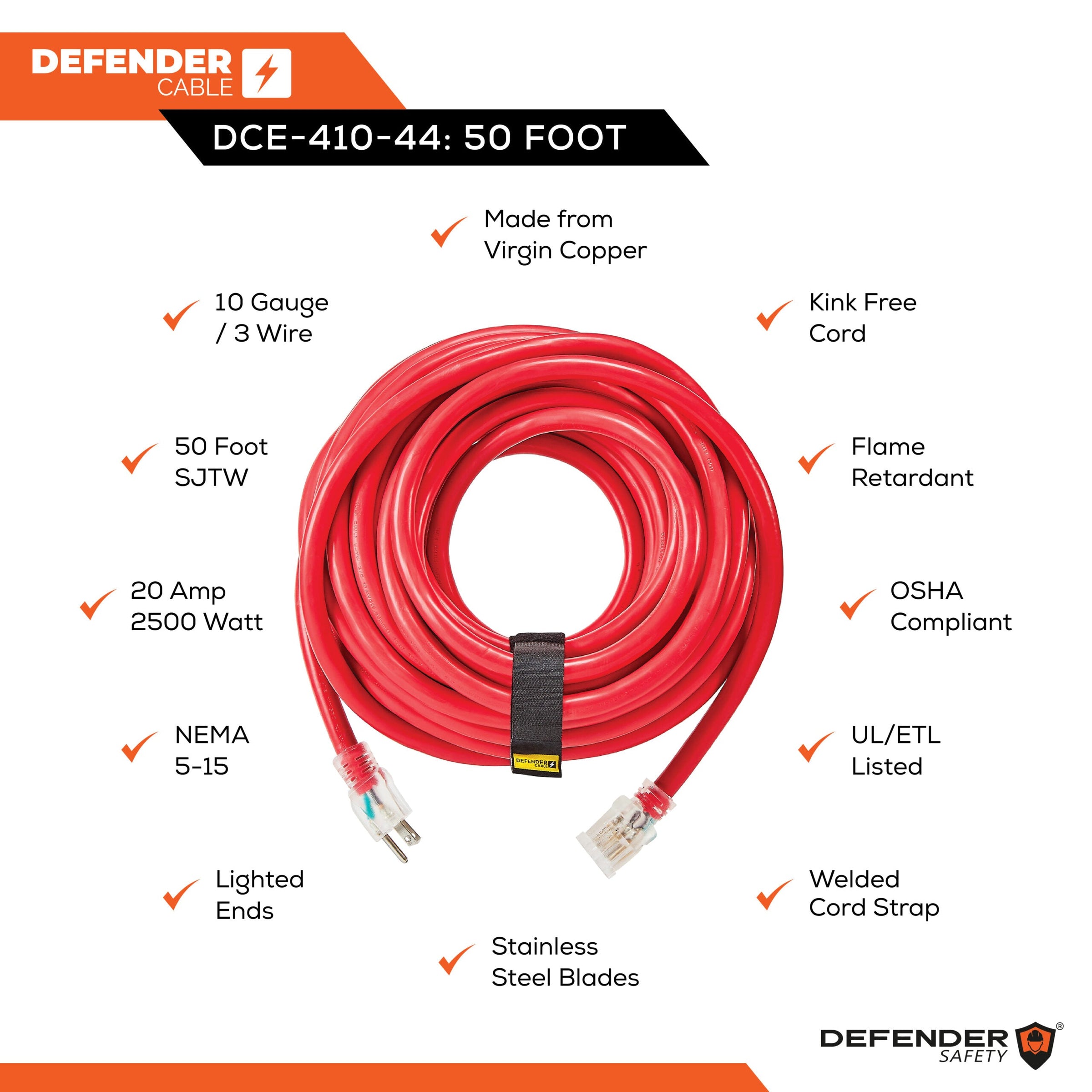 10 Gauge Extension Cord, SJTW Contractor Grade