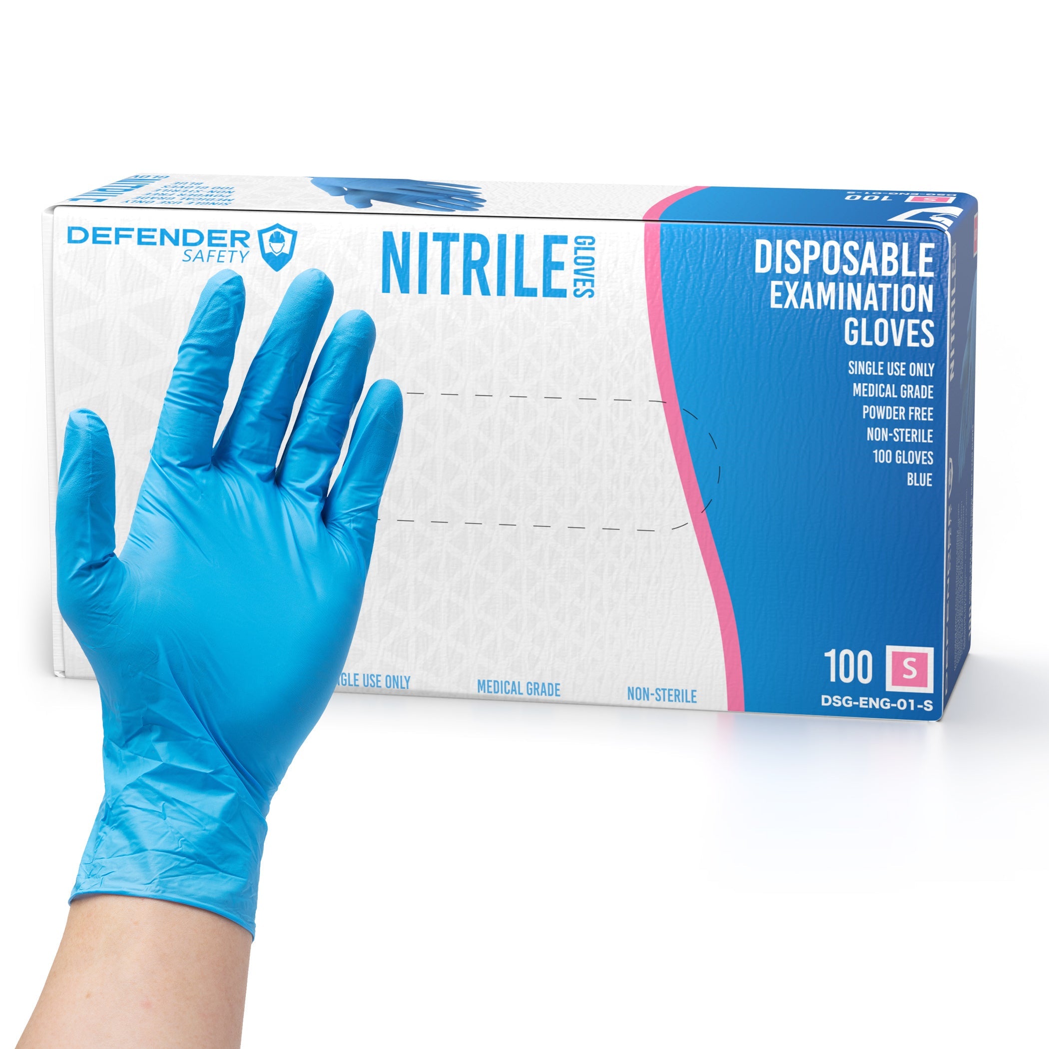 3.5 Mil Blue Nitrile Gloves, Medical Grade, 3.5 Mil, Powder-Free (Blue) - Defender Safety