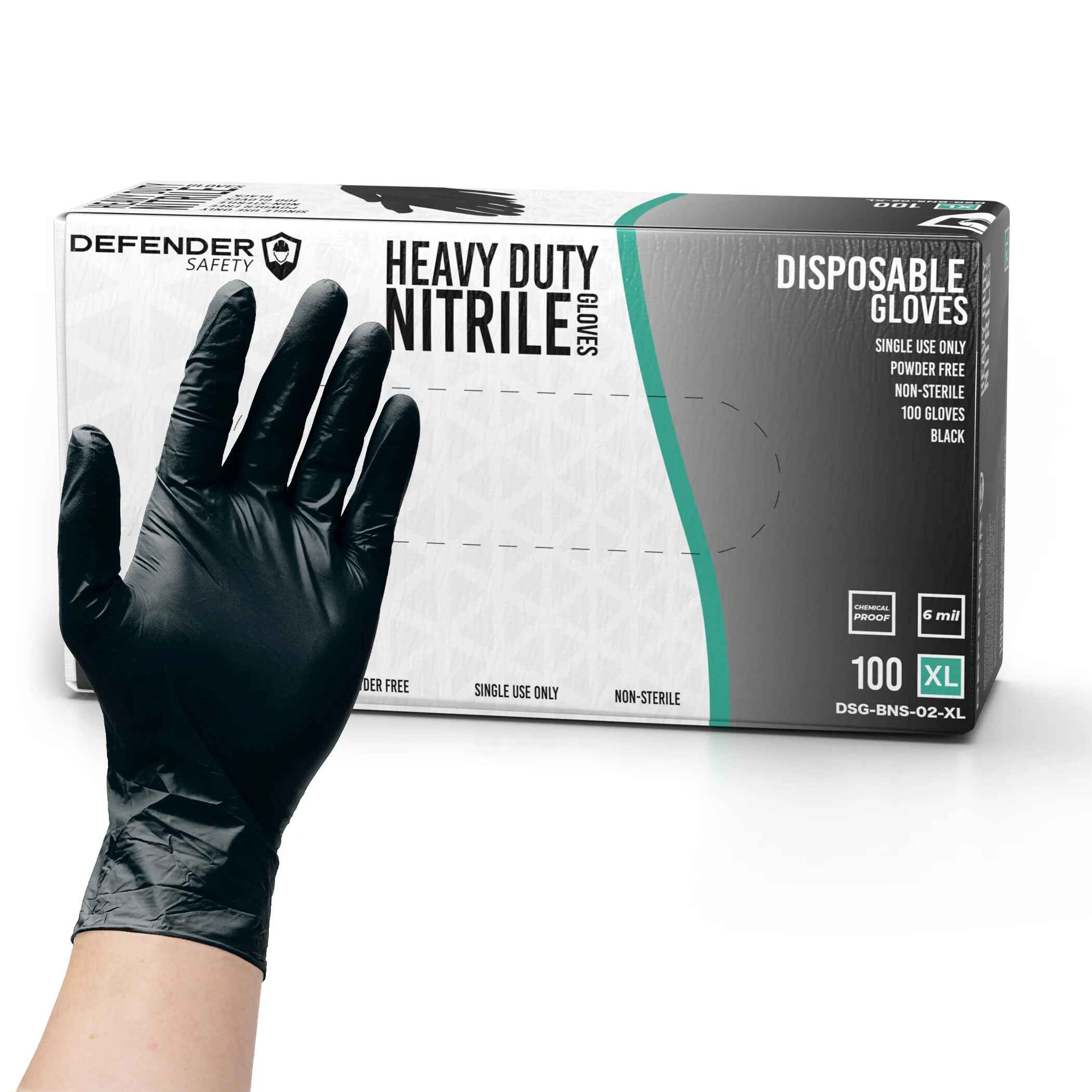 6 Nitrile Gloves, Heavy Duty, Chemical Resistant, Powder Fre