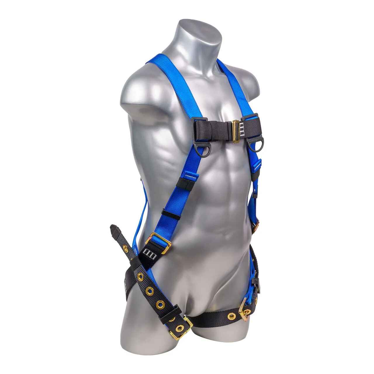 Construction Safety Harness 5 Point, Grommet Legs, Back D-Ring, Blue SM