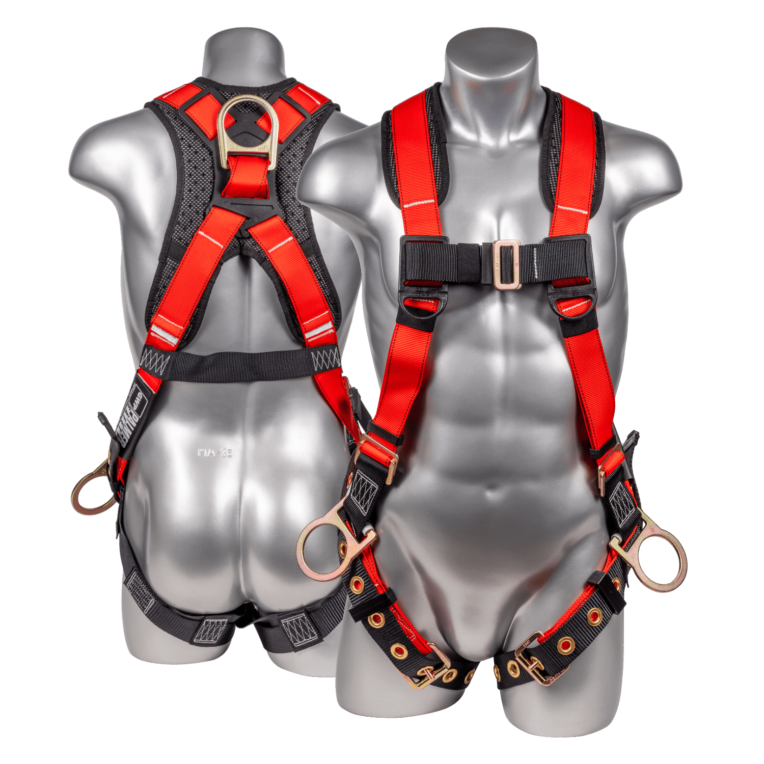 Construction Safety Harness 5 Point, Grommet Legs, Padded Back, Red - Defender Safety