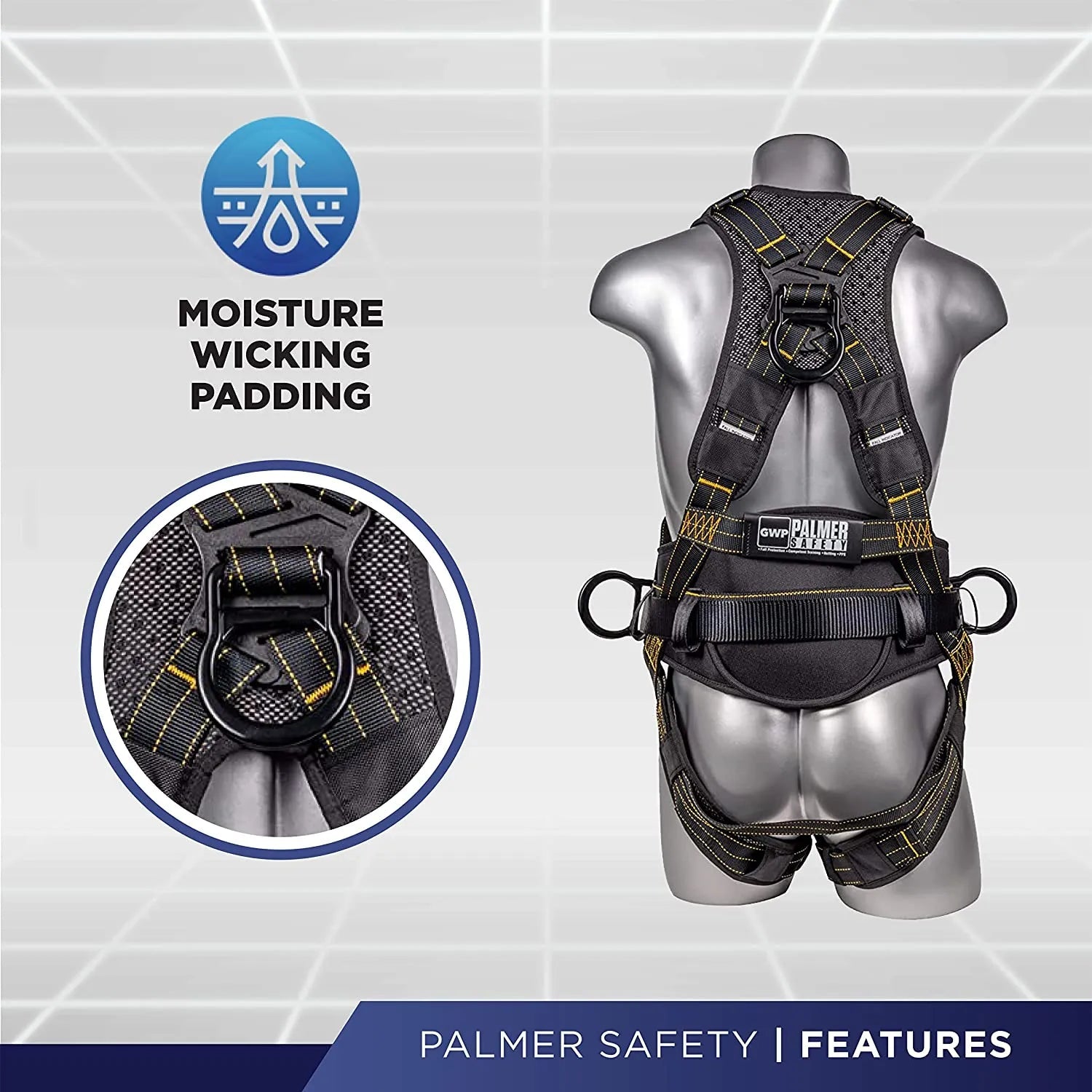 Palmer Safety Hammerhead Safety Harness, Padded Back Support, QCB, Grommet - 1