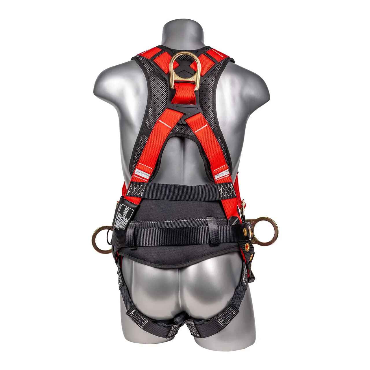 Construction Safety Harness 5 Point, QCB Chest, Grommet Legs, Red - Defender Safety