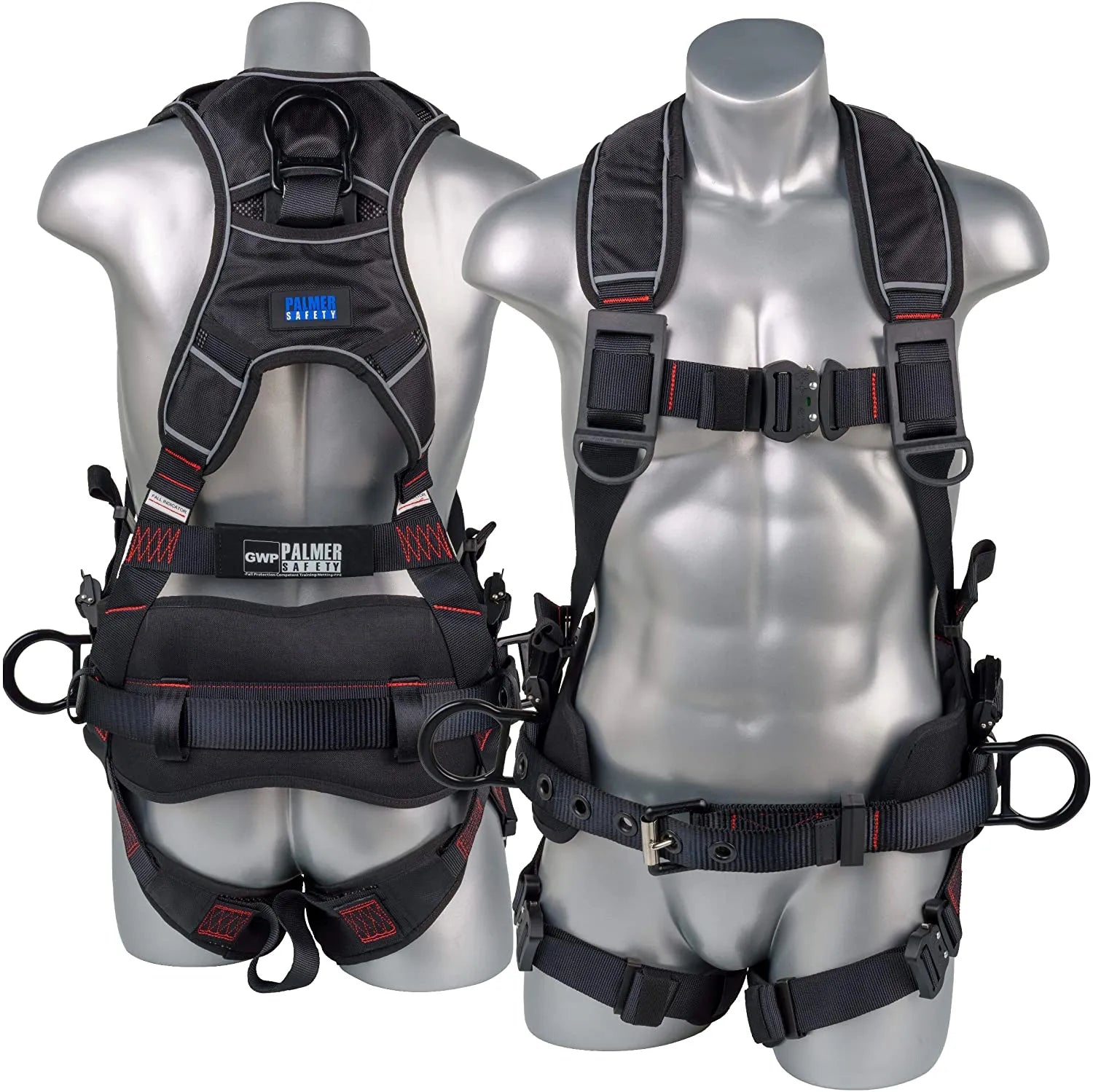 Construction Safety Harness 5 Point, QCB, Padded Back, Grommet Legs - Defender Safety
