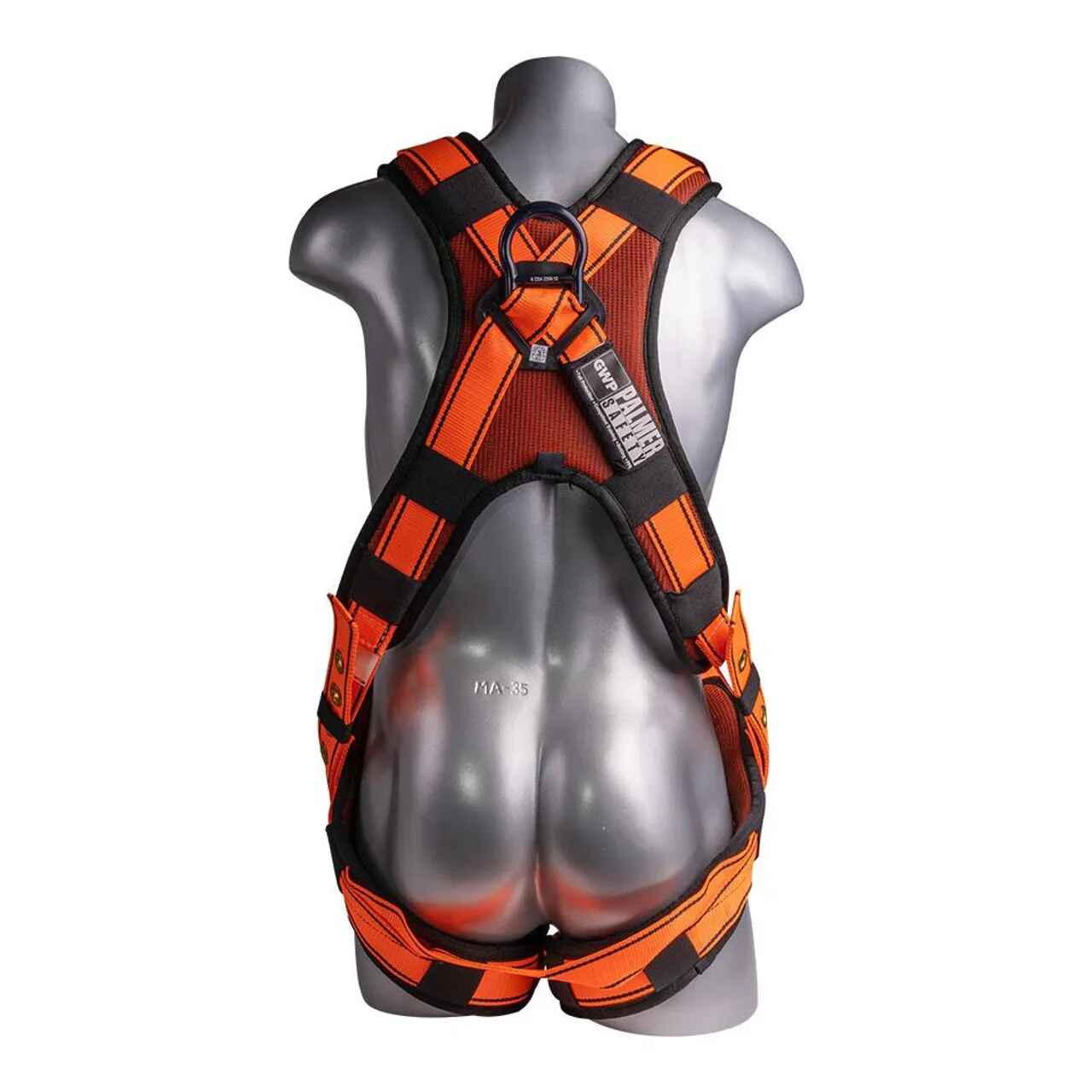 Construction Safety Harness 5 Point, QCB, Padded Back, Grommet Legs, Back D-Rings, Orange - Defender Safety