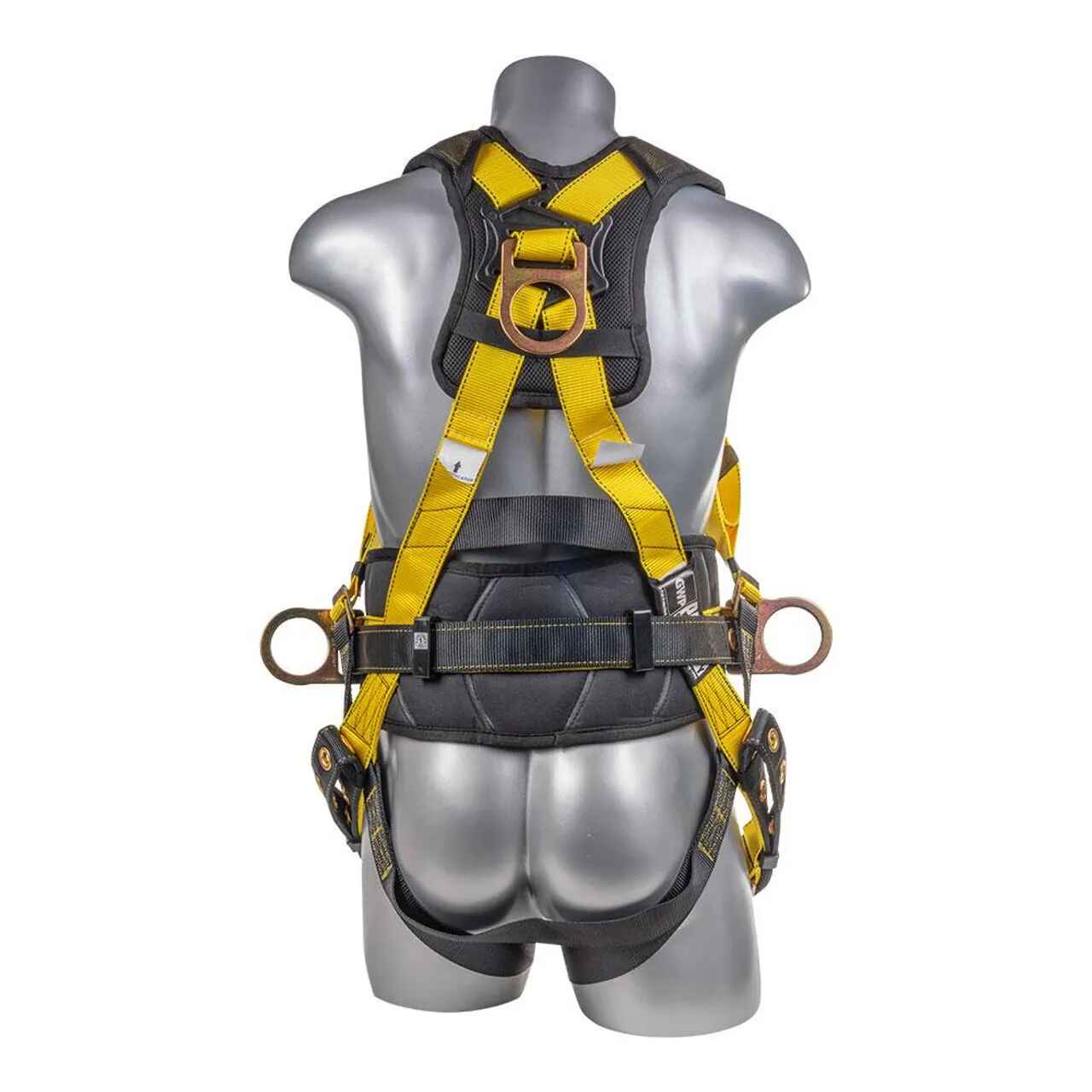 Construction Safety Harness 5 Pt Back Padded, QCB, Grommet Legs Yellow - Defender Safety