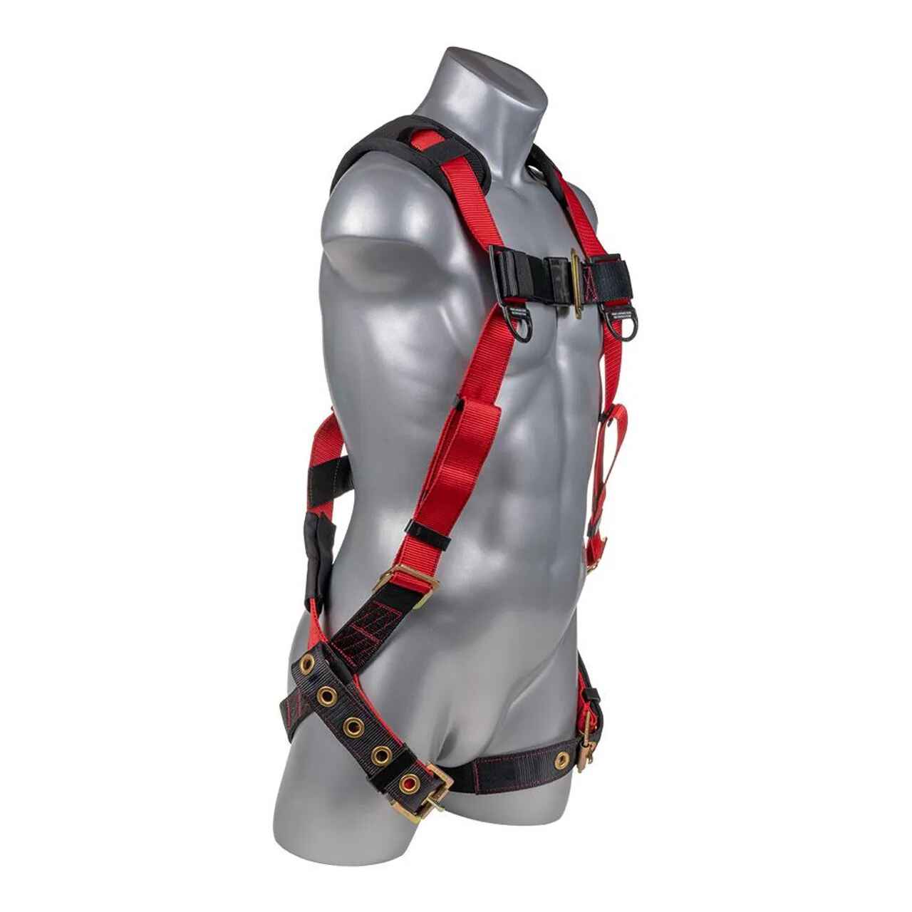 Construction Safety Harness 5 Pt, Padded Back & Grommet Legs Red/Black - Defender Safety