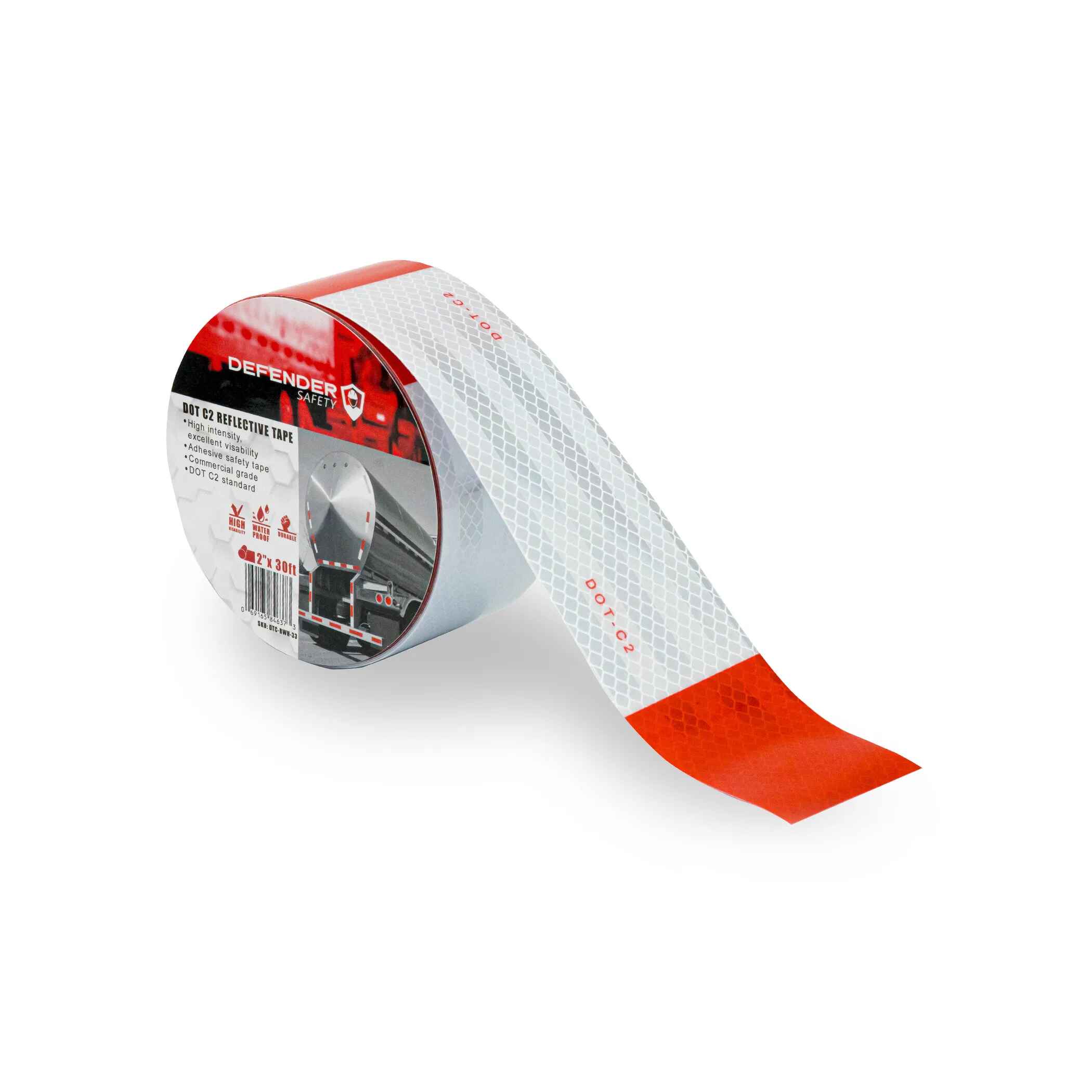 DOT C2 Reflective Adhesive Tape. Red and White Reflective. Weather-Proof Commercial Grade for Trucks/Trailers - Defender Safety