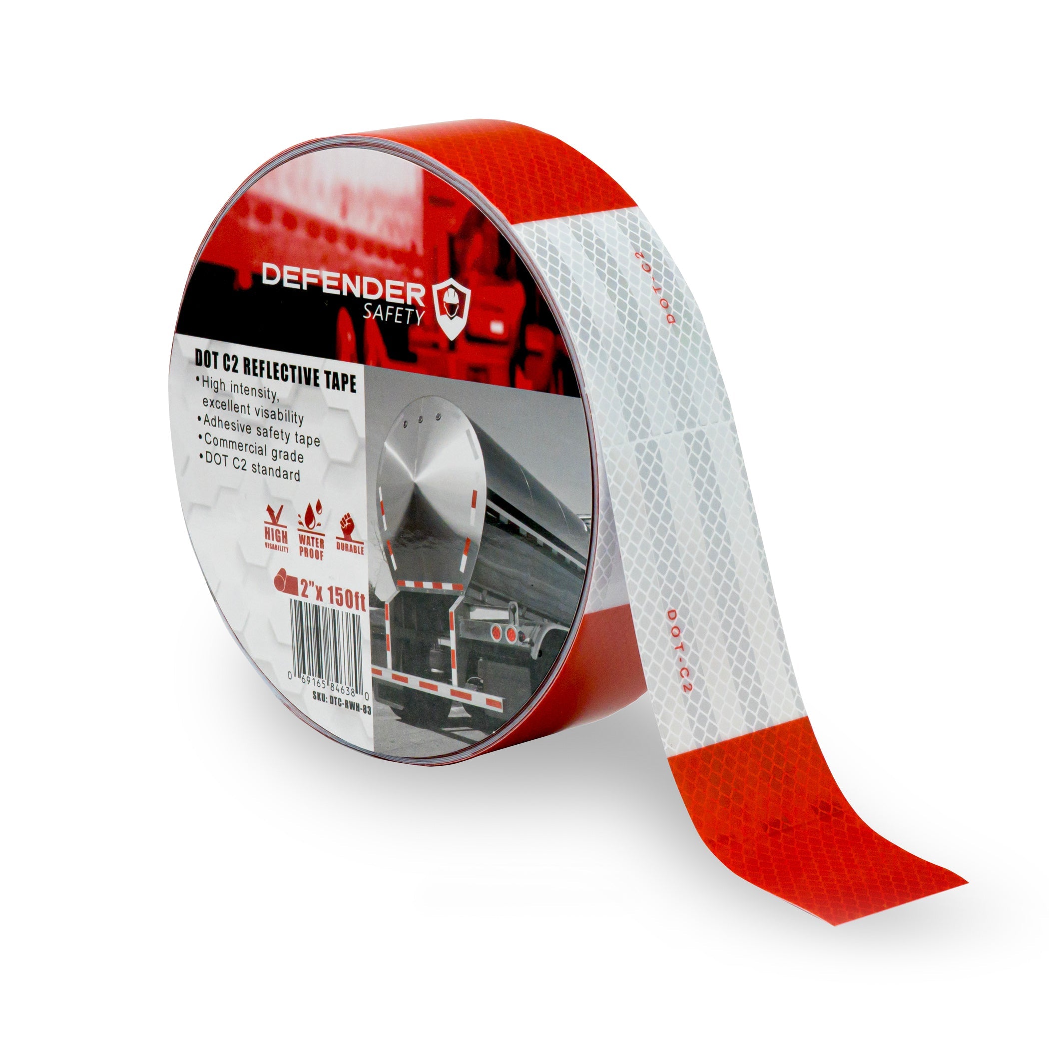 Dot C2 Reflective Adhesive Tape. Red and White Reflective. Weather-Proof Commercial Grade for Trucks/Trailers, 2x 150