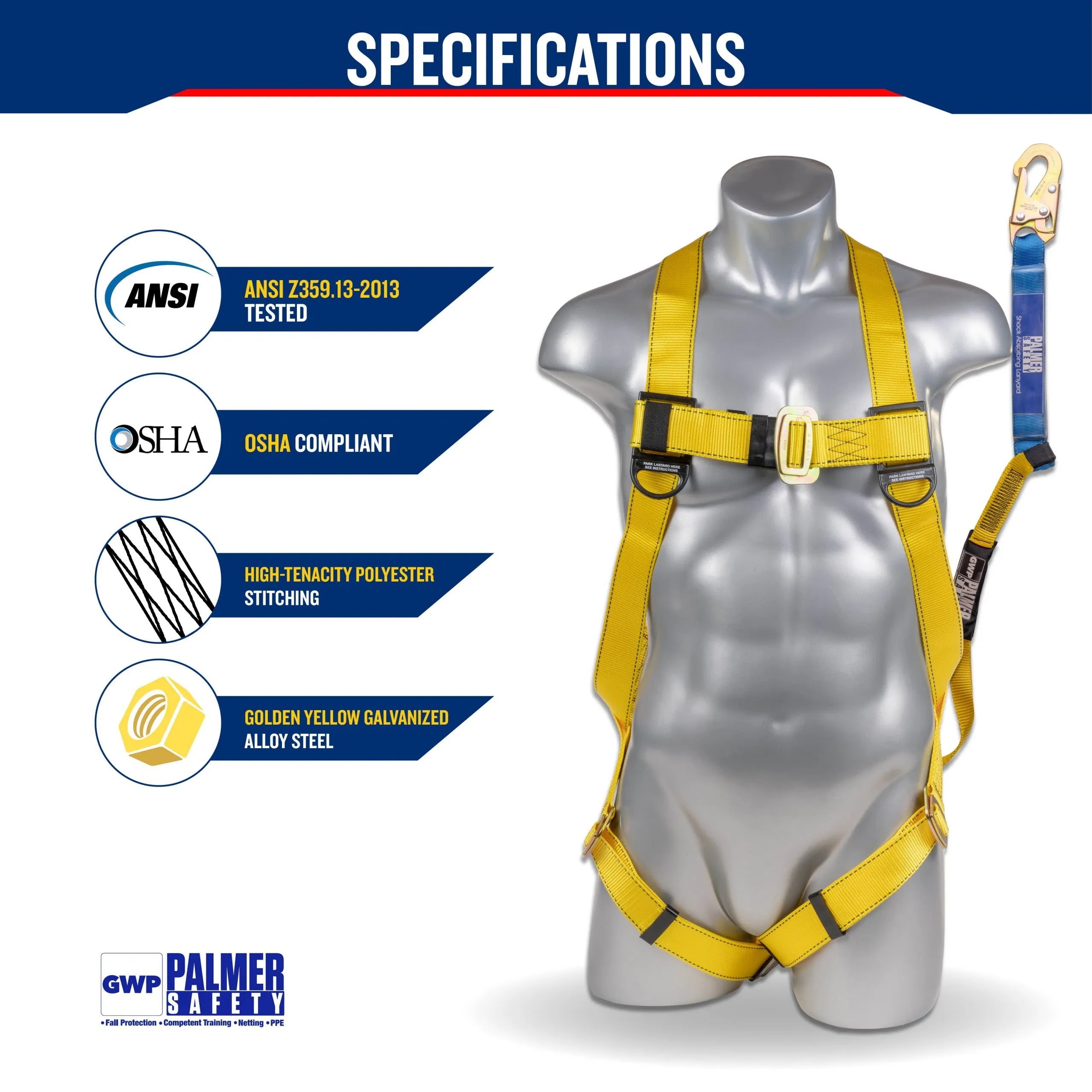 Full Protection 3pt. Body Harness and Lanyard Combo - Defender Safety