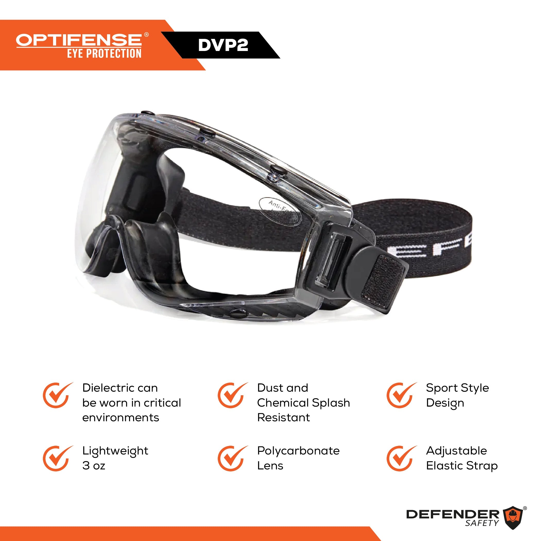 OPTIFENSE™ DVP2 Anti Fog Goggles - Defender Safety