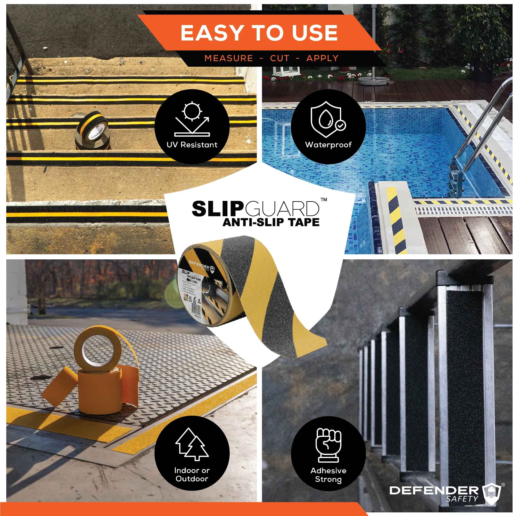 SLIPGUARD™ Anti-Slip Floor Tape. 60 Grit. Black w/ Yellow Stripe - Defender Safety