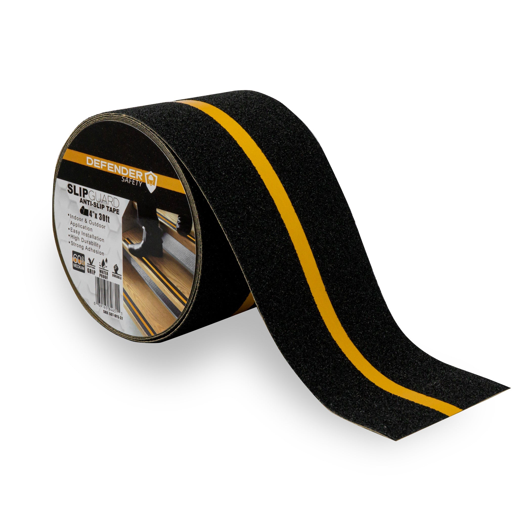 SLIPGUARD™ Anti-Slip Floor Tape. 60 Grit. Black w/ Yellow Stripe - Defender Safety