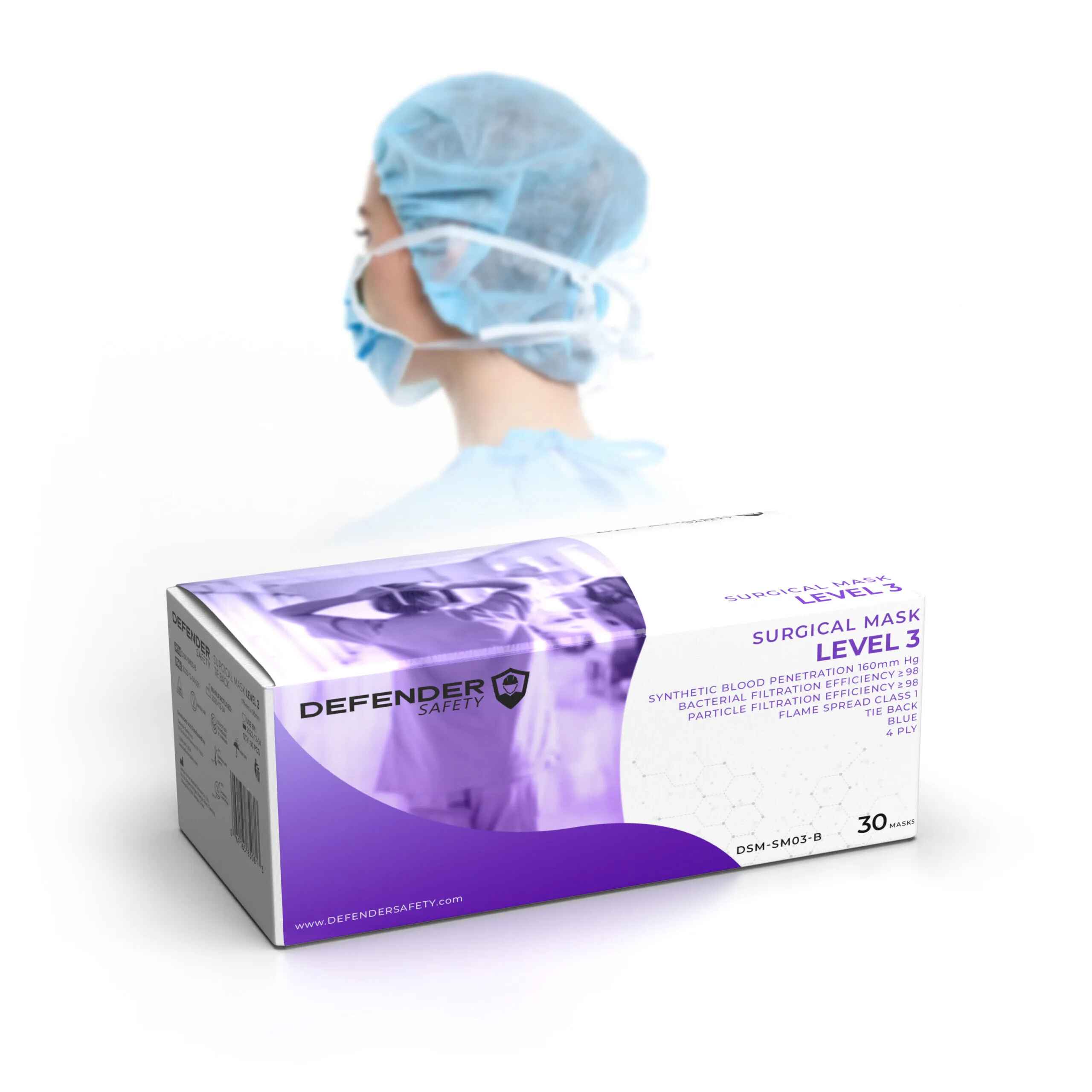 Surgical Mask w/ Ties- ASTM Level 3, 4 Layer, 99% PFE, Medical Grade, FDA  510(k) Cleared